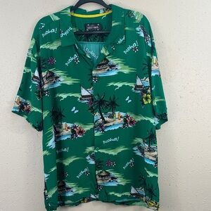 Good Vibes Men’s Green Aloha Print Button-Down Shirt